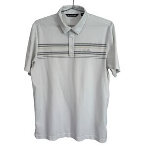 Travis Mathew White Short Sleeve Polo Shirt with Gray Stripes Medium Pima Cotton